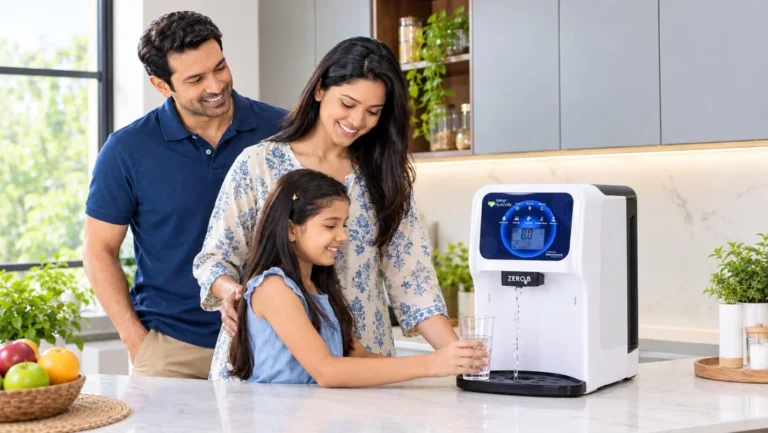 Indian Family Drinking Water from Alkaline Water Ionizer